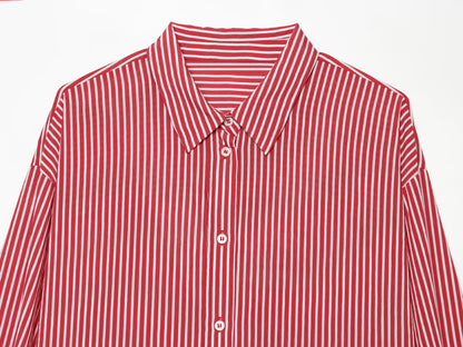 Women's patchwork cuffs loose striped shirt