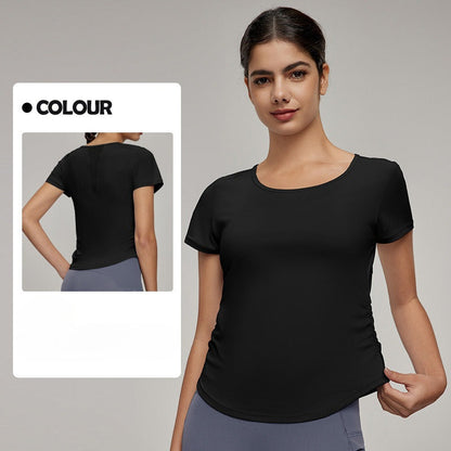 Women's New Fashion Joker Short-sleeved T-shirt Mesh Stitching Breathable Sports Tops Cool Sunscreen Fitness Tops
