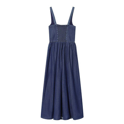 Women's sleeveless backless denim MIDI dress