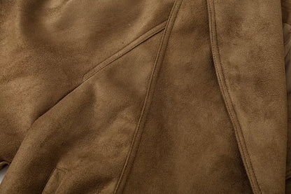 Women's with belt suede texture effect jacket Coat