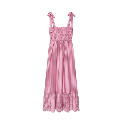 Women's bow wide shoulder strap striped dress