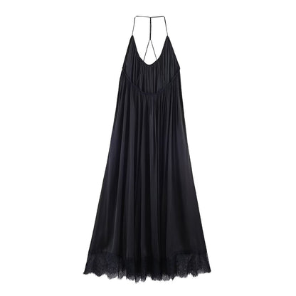 Women's satin textured hanging neck collar dress
