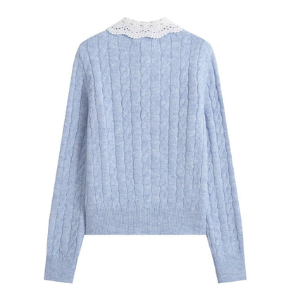 Women's doll collar crochet knitted cardigan