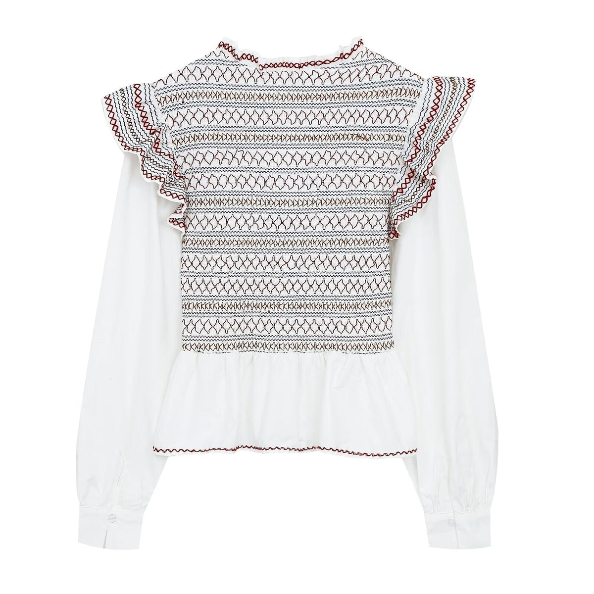 Women's honeycomb grid patchwork embroidered shirt
