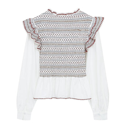 Women's honeycomb grid patchwork embroidered shirt