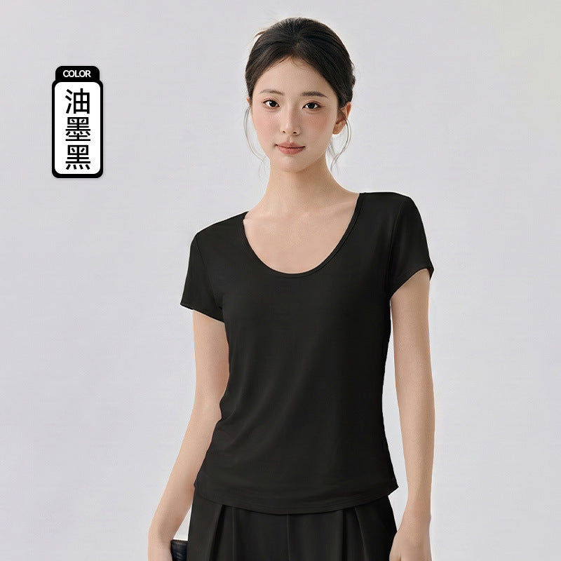LU Women's new cool thin yoga U-neck slim sports T-shirt