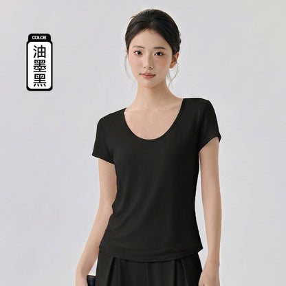 LU Women's new cool thin yoga U-neck slim sports T-shirt