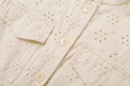 Women's flip pocket decoration hollow jacket Coat
