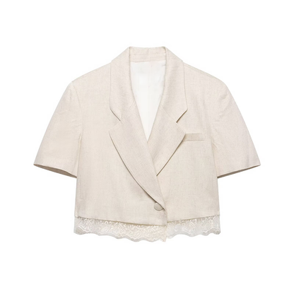 suit Women's 2 pieces lace hem short Blazer Coat+shorts