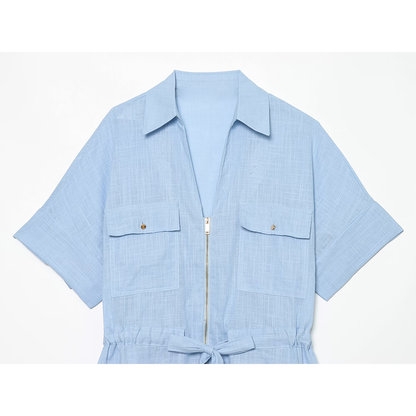 suit Women's 2 pieces linen blend zipper shirt+Pants