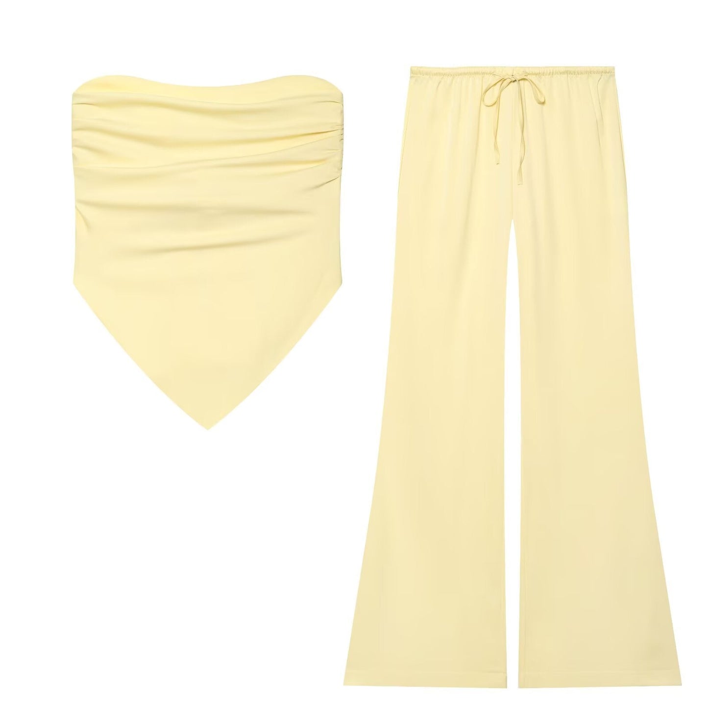 suit Women's 2 pieces satin textured strapless top+Pants