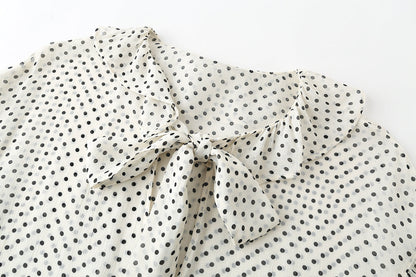 Women's bow decoration polka dot shirt