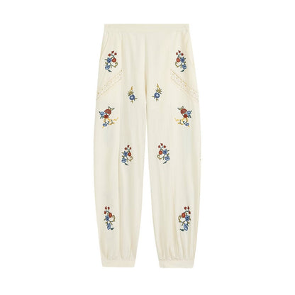 suit Women's 2 pieces embroidered vest style top+lantern pants