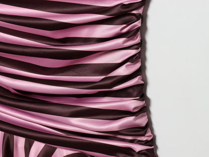 Women's striped pleated V-neck halter neck dress
