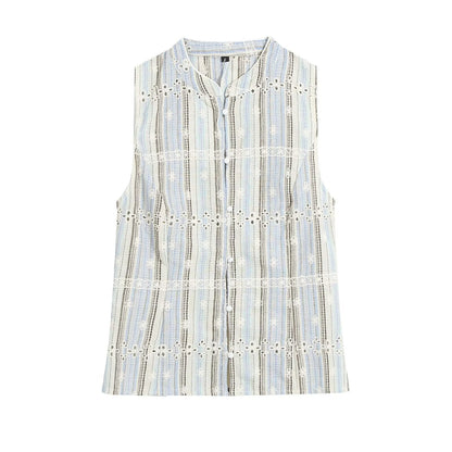 suit Women's 2 pieces sleeveless striped embroidered top+skirt