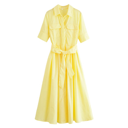 Women's with Belt shirt style poplin striped dress
