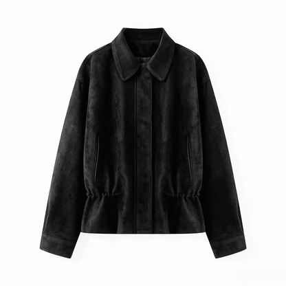 Women's suede textured waist cinched retro jacket
