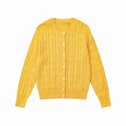 Women's new round neck solid color long sleeve knit cardigan