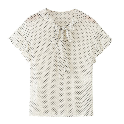 Women's bow decoration polka dot shirt