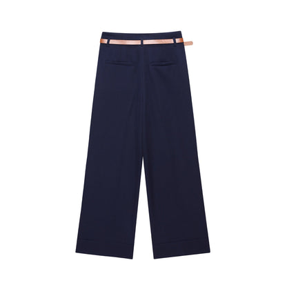 Women's with Belt rolled hem design casual pants