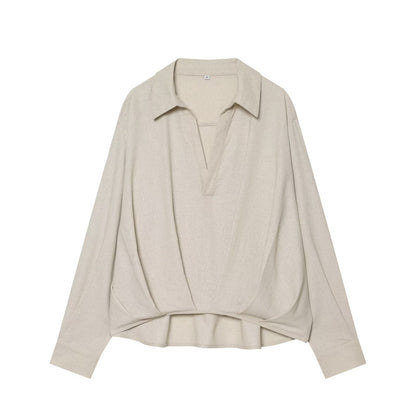Women's fluffy hem linen blend shirt