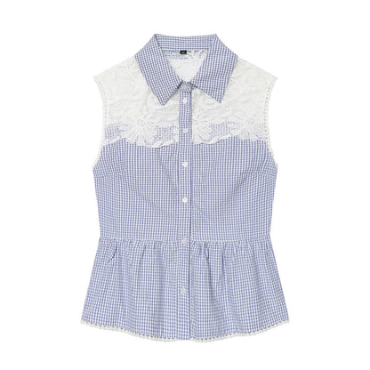 Women's casual plaid patchwork shirt