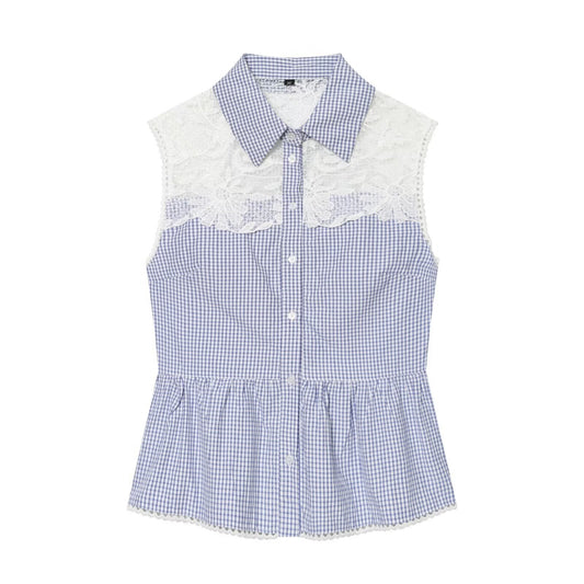 Women's casual plaid patchwork shirt