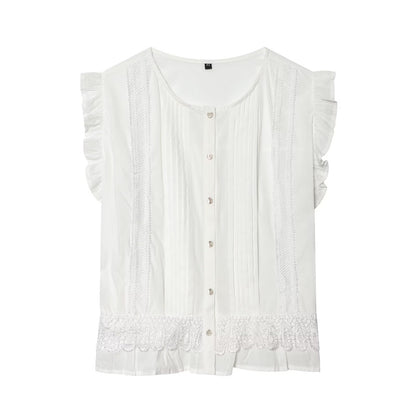 Women's vertical lace decoration sleeveless shirt