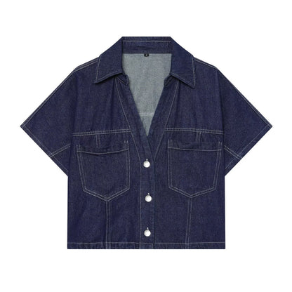 suit Women's 2 pieces casual short denim shirt+culottes