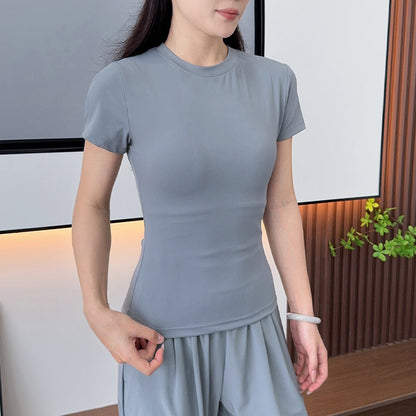 Women's new leisure O-neck slim yoga fitness T-shirt
