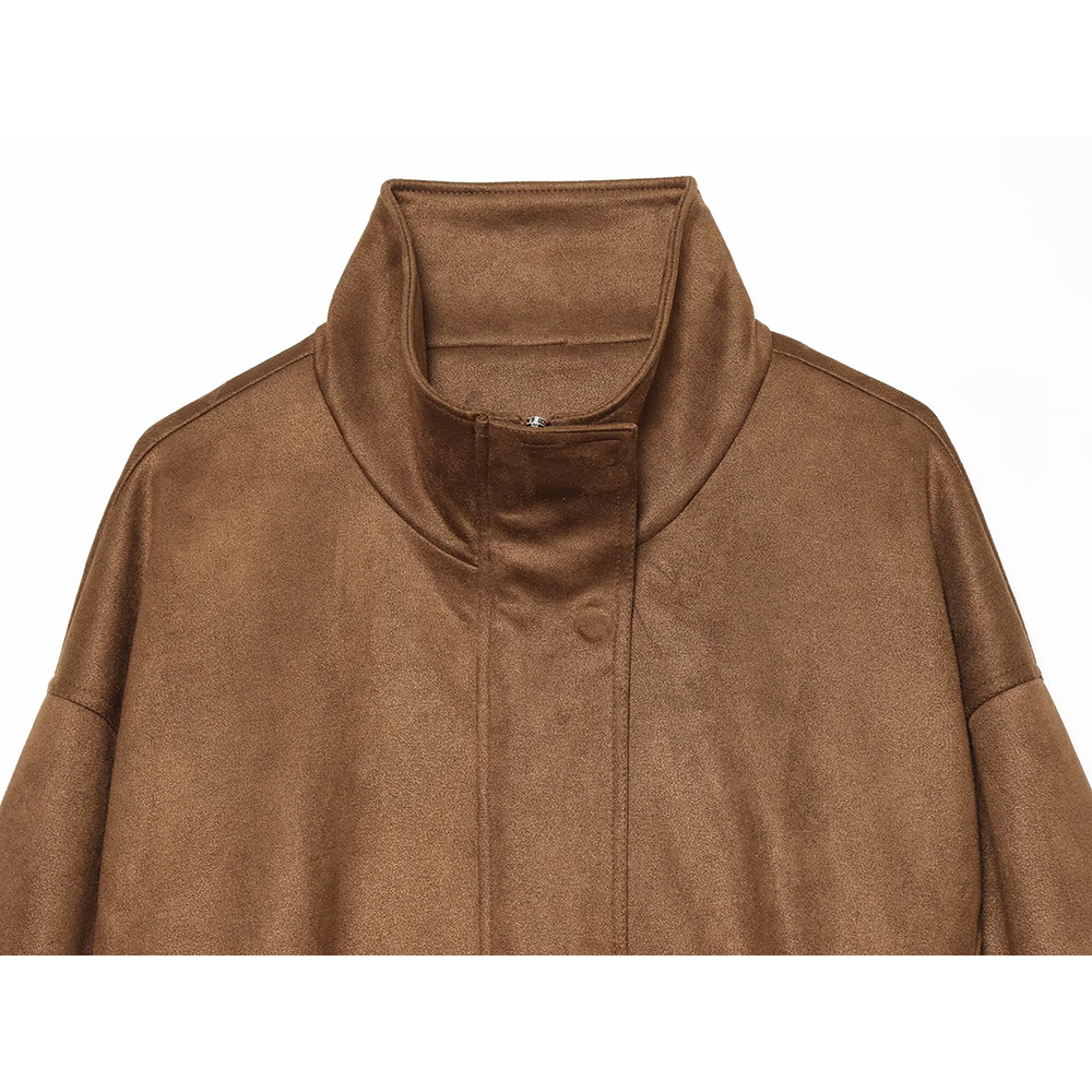 Women's with belt suede leather texture jacket Coat