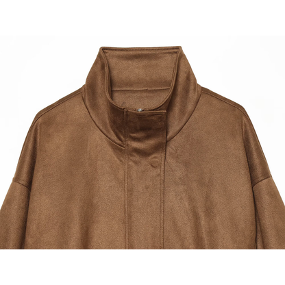 Women's with belt suede leather texture jacket Coat