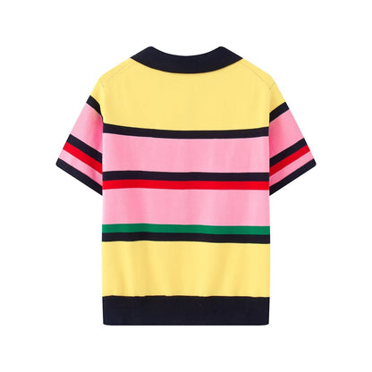 Women's contrasting striped knitted polo shirt
