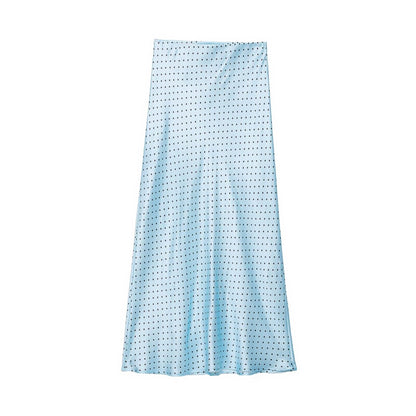 Women's satin textured polka dot MIDI skirt