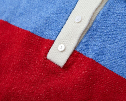 Women's polo shirt collar striped knit sweater