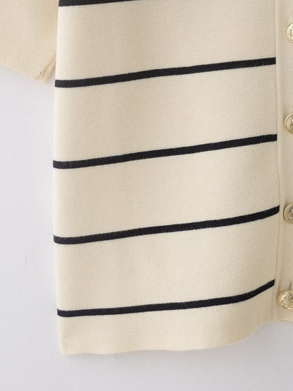 suit Women's 2 pieces striped short sleeved knitted Coat+Skirts