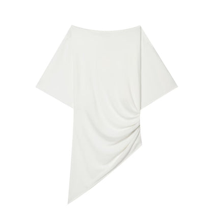 Women's boat neck asymmetrical pleated top