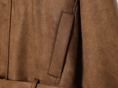 Women's with belt suede leather texture jacket Coat