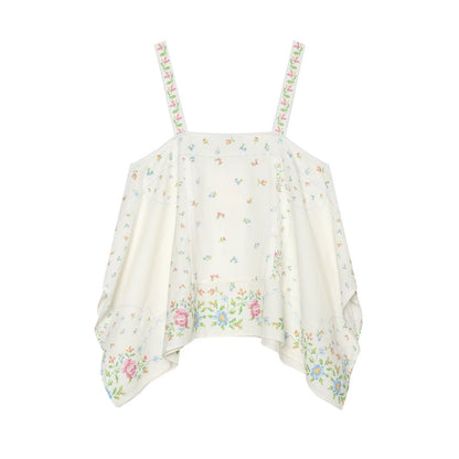 suit Women's 2 pieces linen blend printed asymmetrical top+shorts