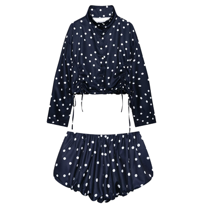 suit Women's 2 pieces pleated decorative polka dot coat+shorts