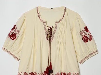 2026 Women's tassel decorated embroidered shirt