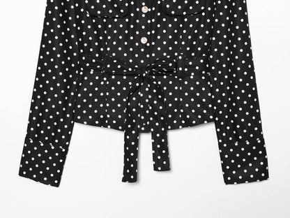 suit Women's 2 pieces With Belt polka dot shirt style Coat+Pants
