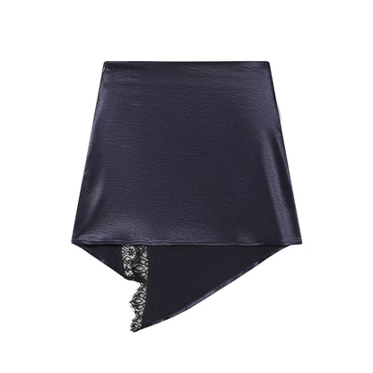 Women's satin textured patchwork lace mini skirt