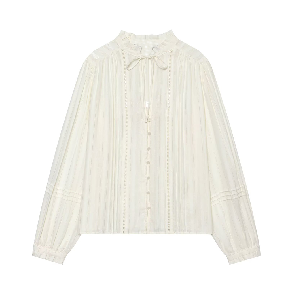 Women's vertical lace casual lace up shirt