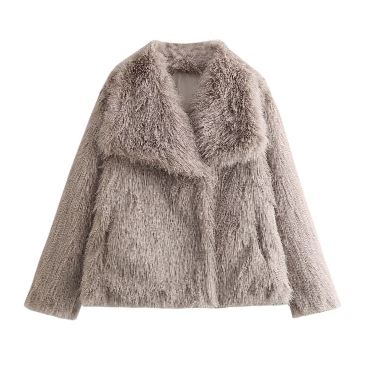 Women 2025 New Faux fur coat with large lapel