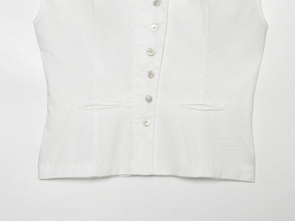 Women's breasted decorative sleeveless lapel top
