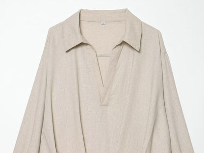 Women's fluffy hem linen blend shirt