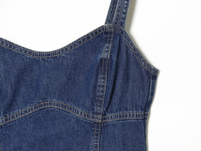 Women's flared skirt hem vacation style denim dress