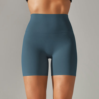 Women's new solid color yoga shorts double sanding tight high waist elastic exercise fitness three-point yoga pants.