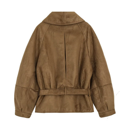 Women's with belt suede texture effect jacket Coat